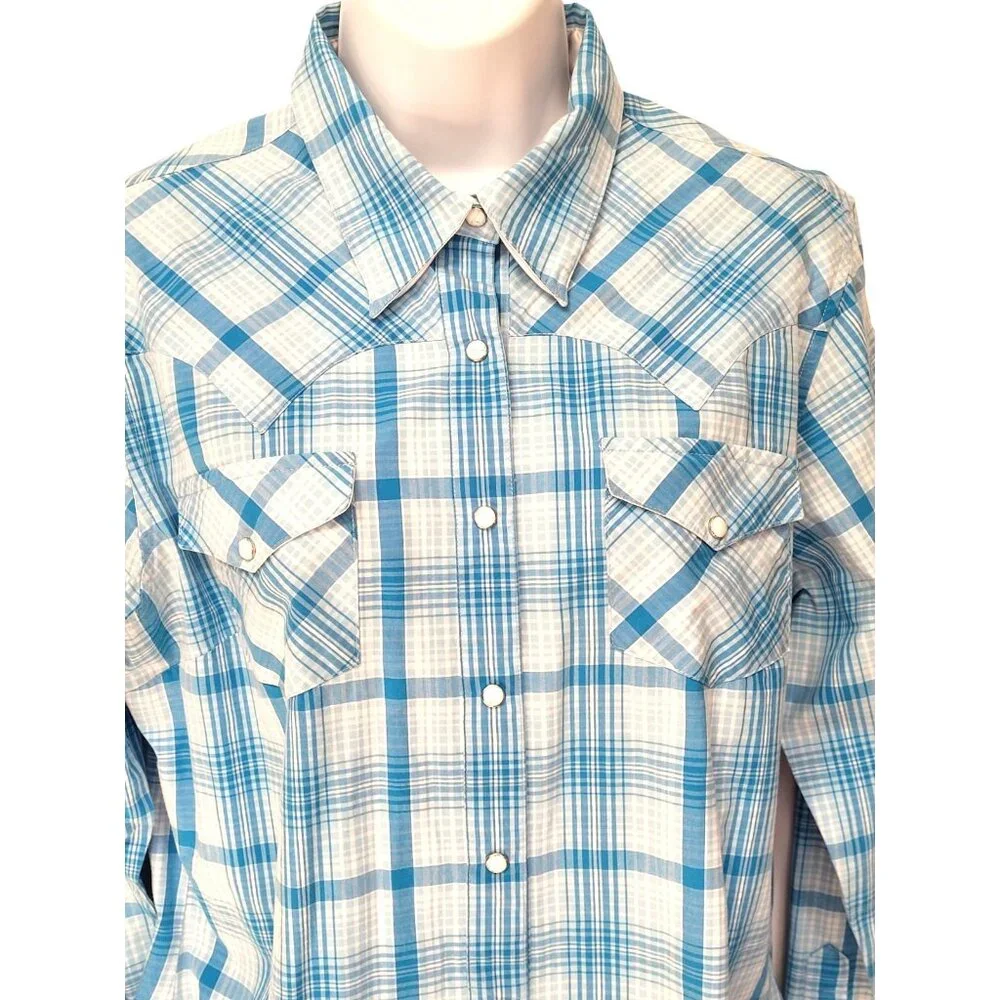 Cruel Girl Western Shirt Large Long Sleeve Pearl Snap Blue Plaid - Picture 1 of 11